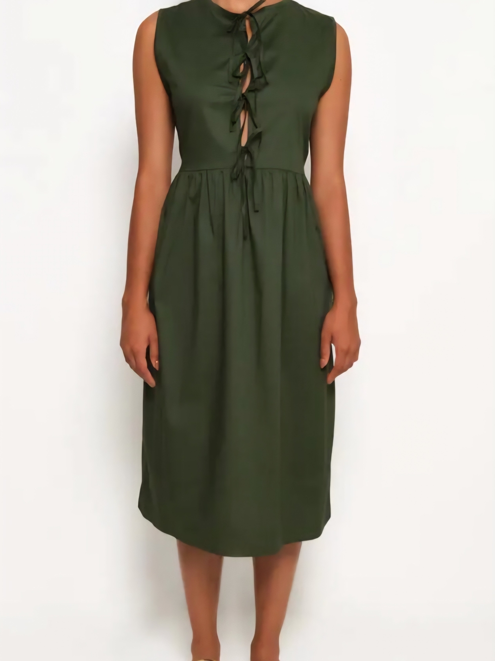 The Lulo Project Hoetensia Tie-Front Olive Midi Dress